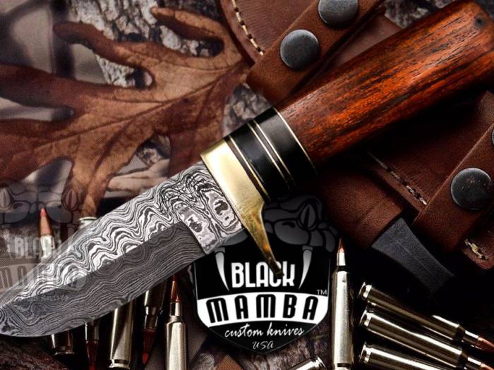 BMK-100 Hyena Knife 8.5″ Long 4″Blade ” 6.7oz Fixed Blade Hunting Damascus Steel Knife Black mamba Hand Made WorId Class knives USA Made