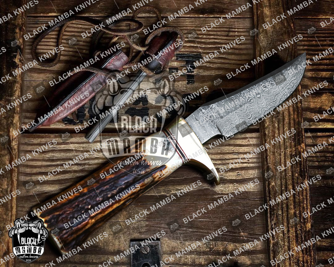 9.5 Inches HAND FORGED Special Feather Damascus Steel Hunting
