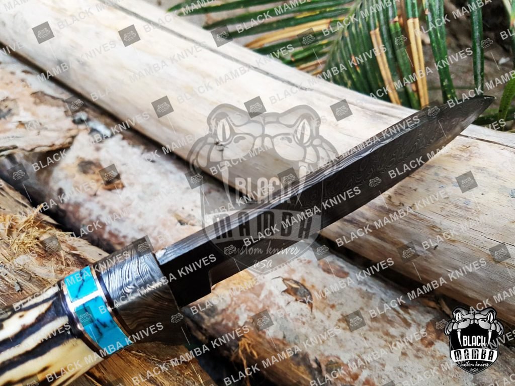 BMK-111 PERSIAN YUMA Knife 9" Long 4.5"Blade" 10.5oz Hunting Fixed Blade knife Damascus Steel Real turquoise Stag Handle Knife Black mamba Hand Made World Class knives USA Made - Image 7