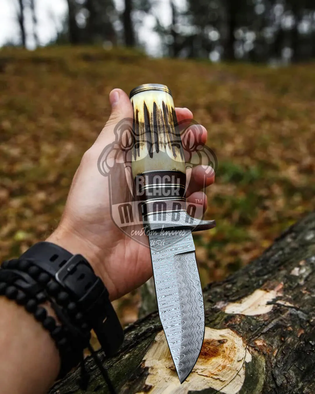 Eagle - Damascus Hunting Knife, 8.2″ Overall, Stag Handle - view 3
