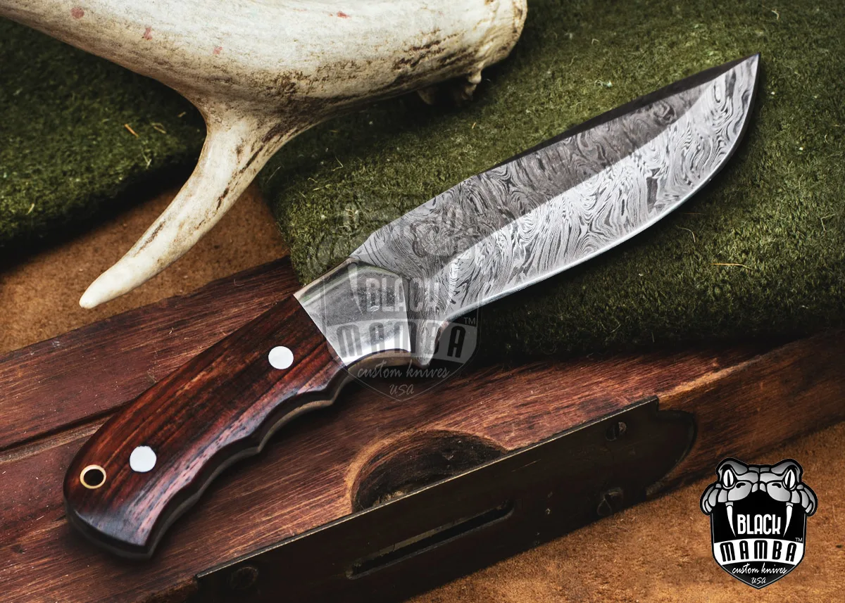 Rhino - Damascus Hunting Knife, 9.8″ Overall, Walnut Burl Handle - view 2