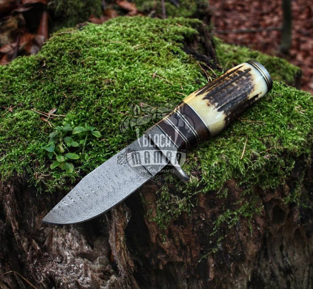BMK-101 Eagle Knife 8.2″ Long 3.7″Blade ” 7.7oz Damascus Steel Fixed Blade Hunting Knife Black mamba Hand Made World Class knives USA Made