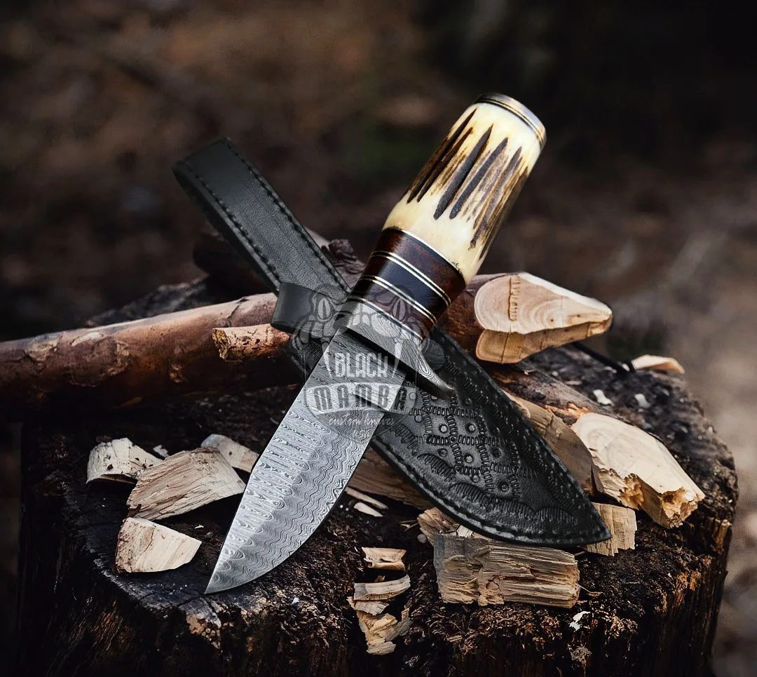Eagle - Damascus Hunting Knife, 8.2″ Overall, Stag Handle - view 4
