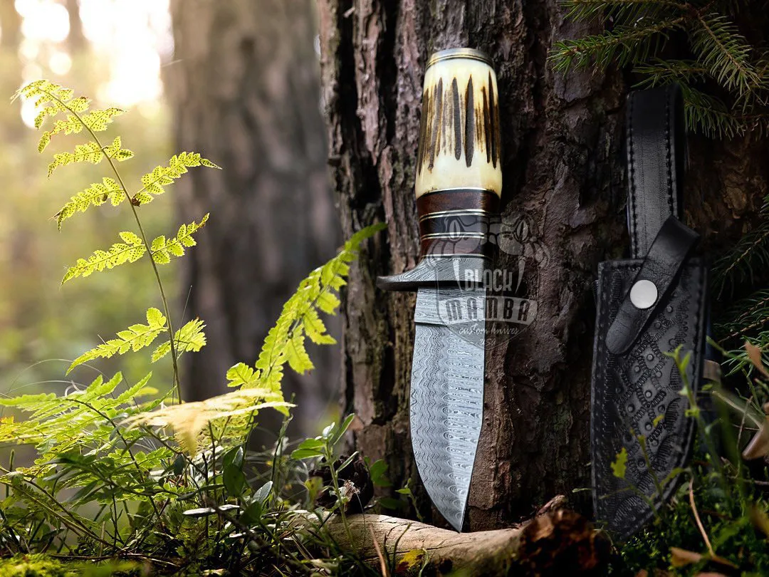Eagle - Damascus Hunting Knife, 8.2″ Overall, Stag Handle - view 2