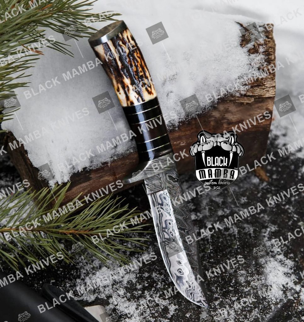 BMK-104 Scorpion Knife 10″ Long 5″Blade” 9oz Damascus Steel Fixed Blade Hunting  Knife Black mamba Hand Made World Class knives USA Made - Image 2