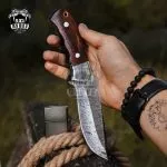 Rhino - Damascus Hunting Knife, 9.8″ Overall, Walnut Burl Handle