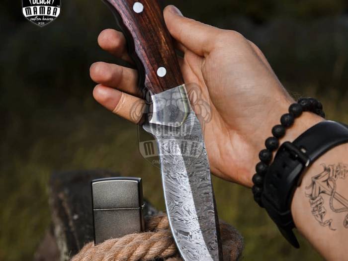 BMK-109 Rhino Knife 9.8″ Long 5″Blade” 10.2 oz Damascus Fixed Blade Hunting Knife Black mamba Hand Made World Class knives USA Made