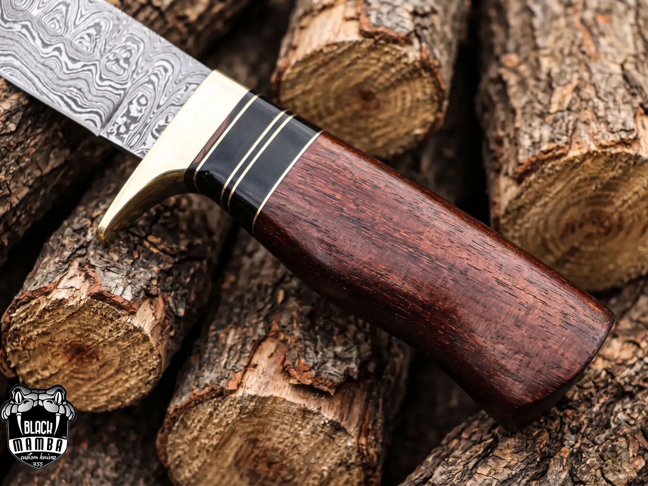 Hyena Knife 8.5″ Long 4″ Blade 6.7oz Fixed Blade Hunting Damascus Steel Knife Black Mamba Hand Made World Class Knives USA Made | BMK-100 - view 5