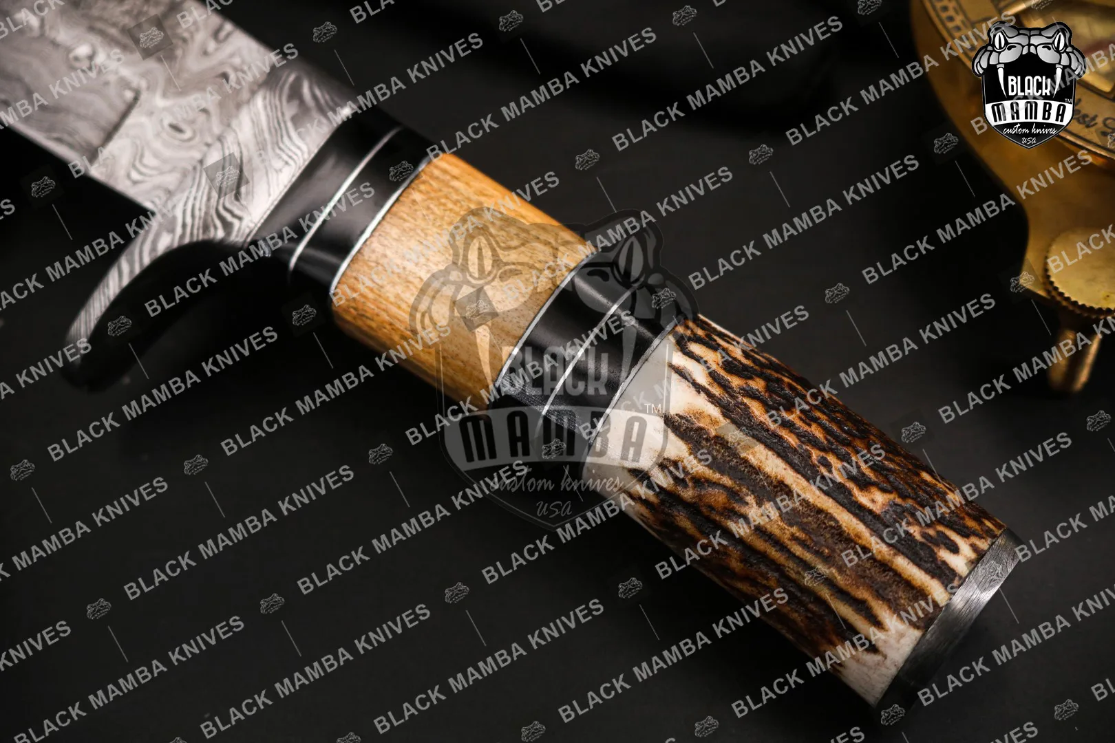 Leopard - Damascus Hunting Knife, 9.8″ Overall, Buffalo Horn Handle - view 12