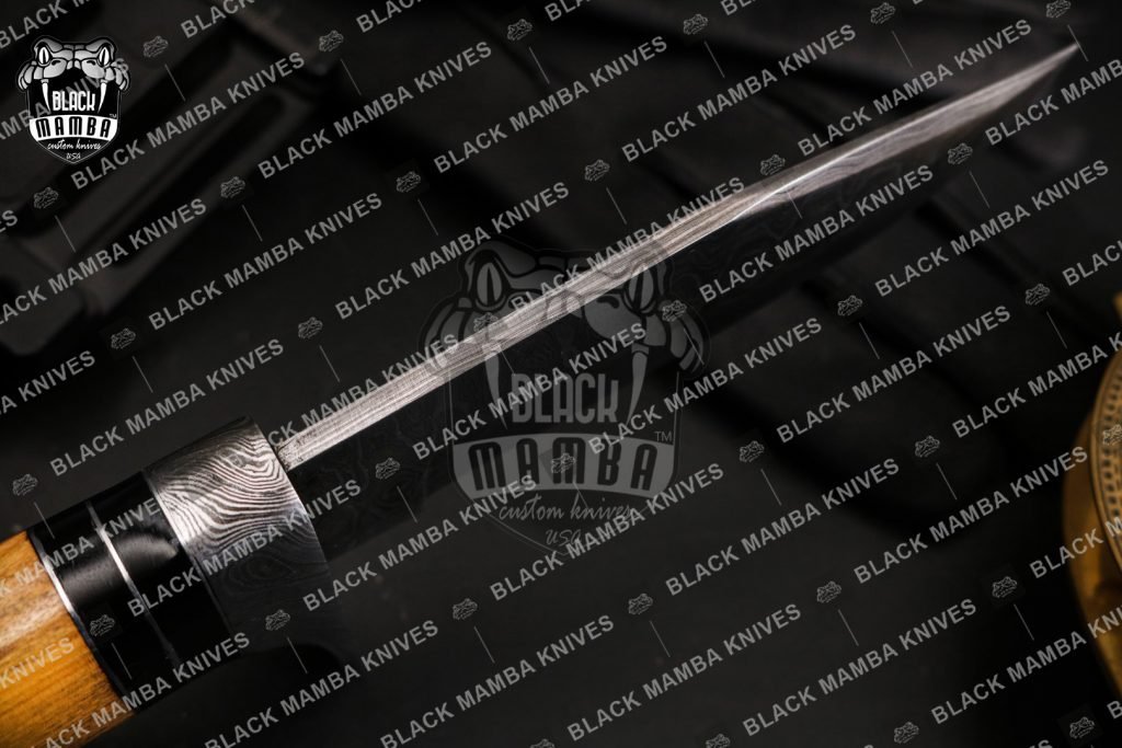 BMK-108 Leopard Knife 9.8″ Long 5 “Blade ” 10 oz Damascus Steel Fixed Blade Hunting Knife Black mamba Hand Made World Class knives USA Made - Image 15