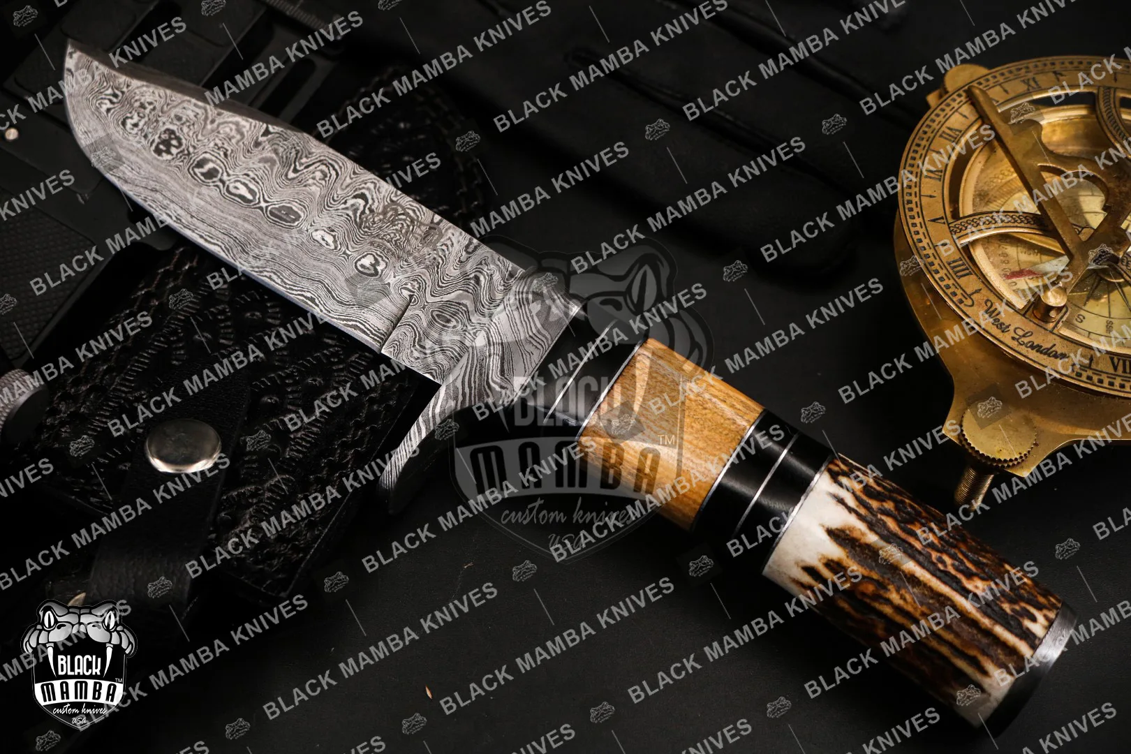 Leopard - Damascus Hunting Knife, 9.8″ Overall, Buffalo Horn Handle - view 17