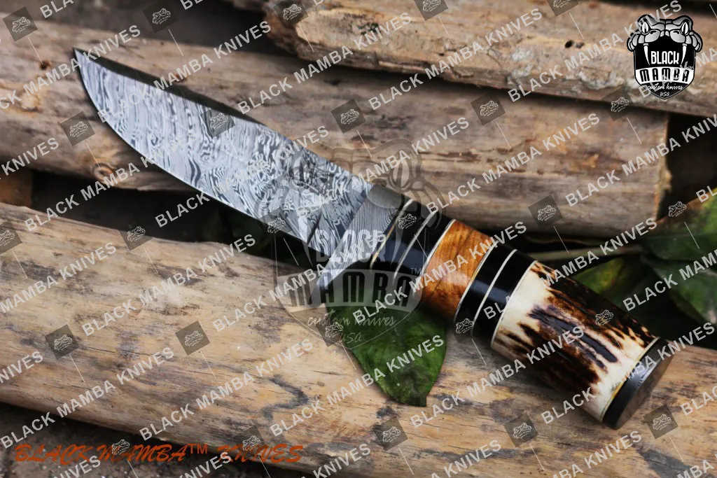 Leopard - Damascus Hunting Knife, 9.8″ Overall, Buffalo Horn Handle - view 2