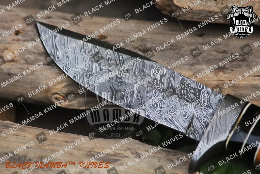 Leopard - Damascus Hunting Knife, 9.8″ Overall, Buffalo Horn Handle - view 3