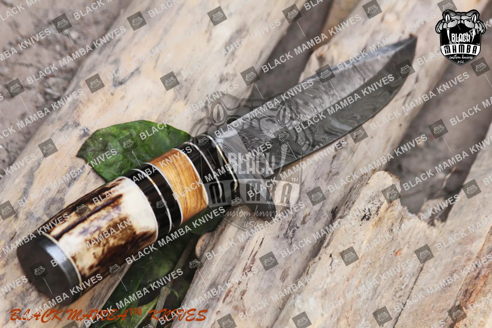 Leopard - Damascus Hunting Knife, 9.8″ Overall, Buffalo Horn Handle - view 5