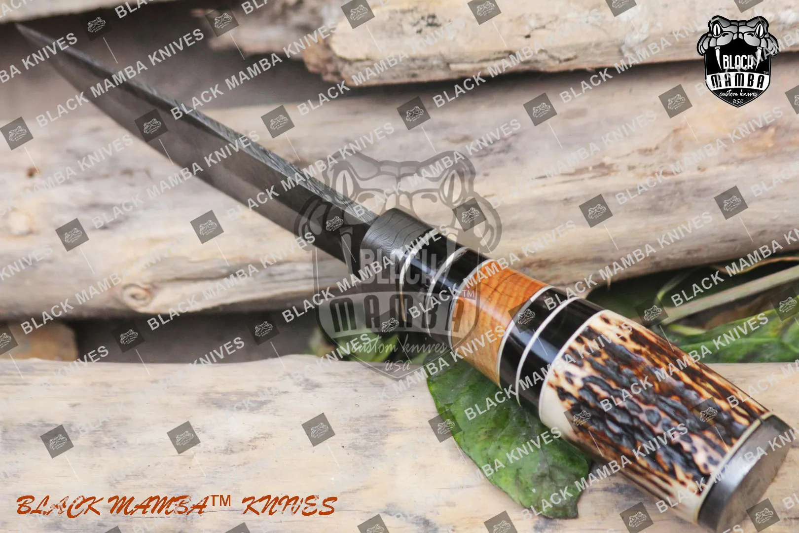 Leopard - Damascus Hunting Knife, 9.8″ Overall, Buffalo Horn Handle - view 6