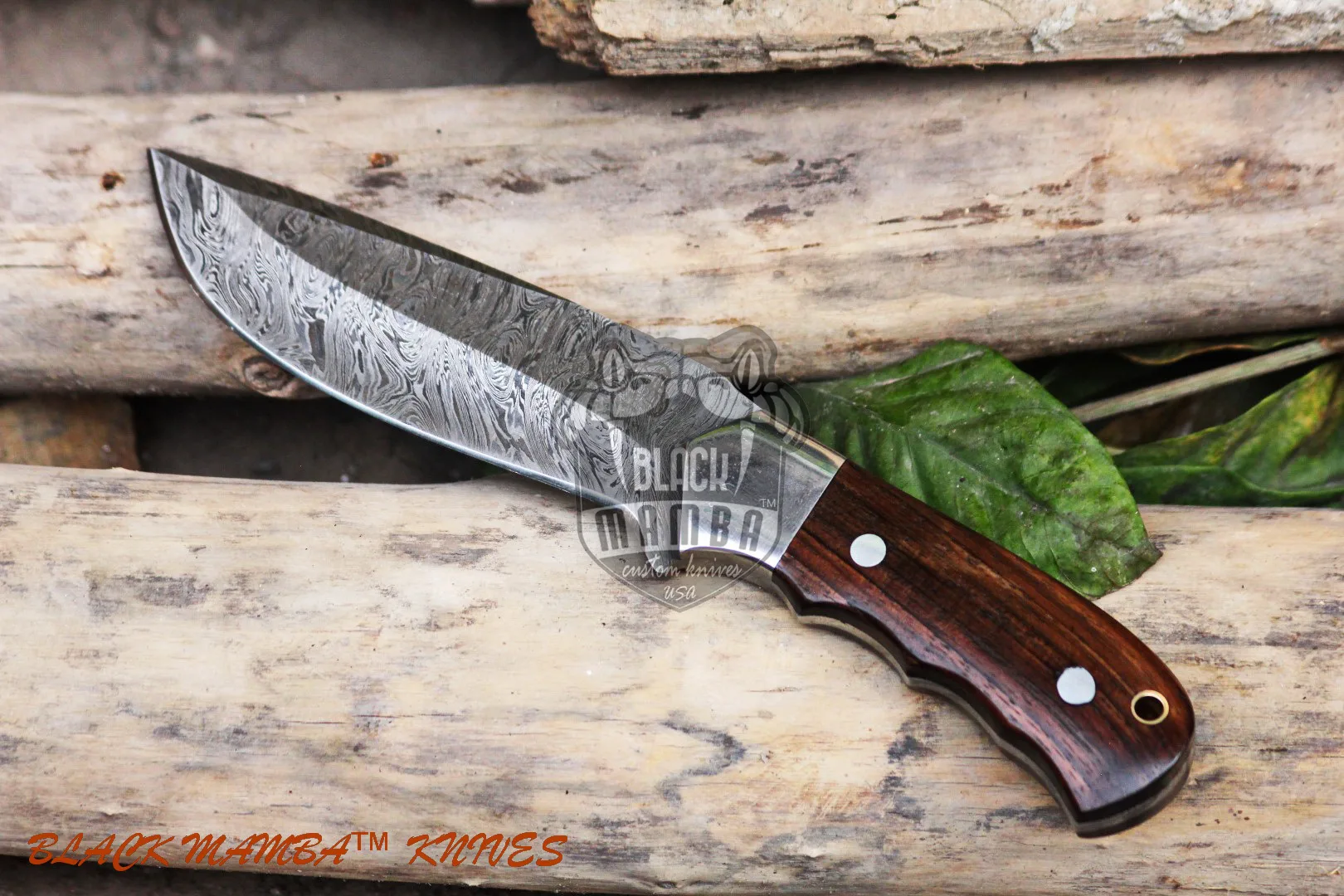 Rhino - Damascus Hunting Knife, 9.8″ Overall, Walnut Burl Handle - view 3