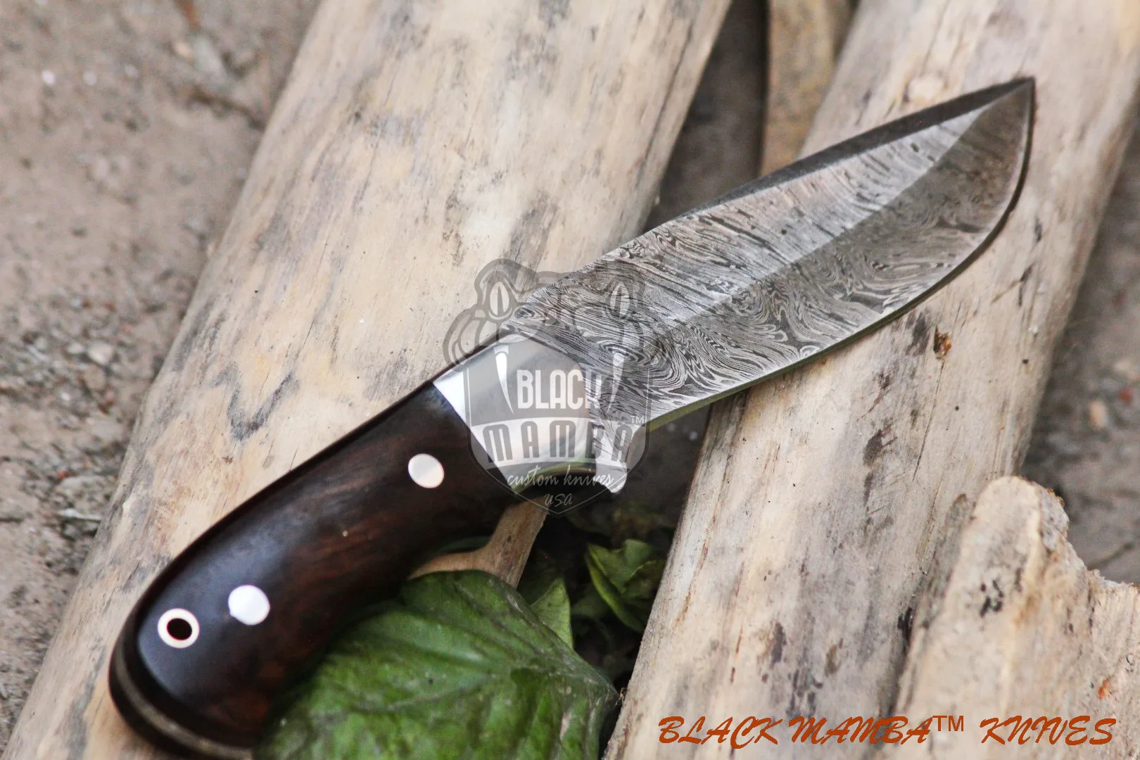 Rhino - Damascus Hunting Knife, 9.8″ Overall, Walnut Burl Handle - view 4