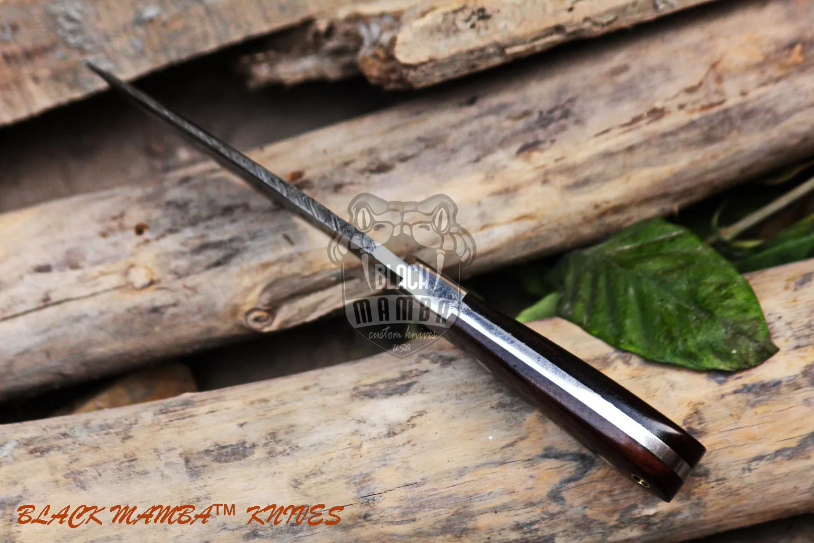 Rhino - Damascus Hunting Knife, 9.8″ Overall, Walnut Burl Handle - view 5