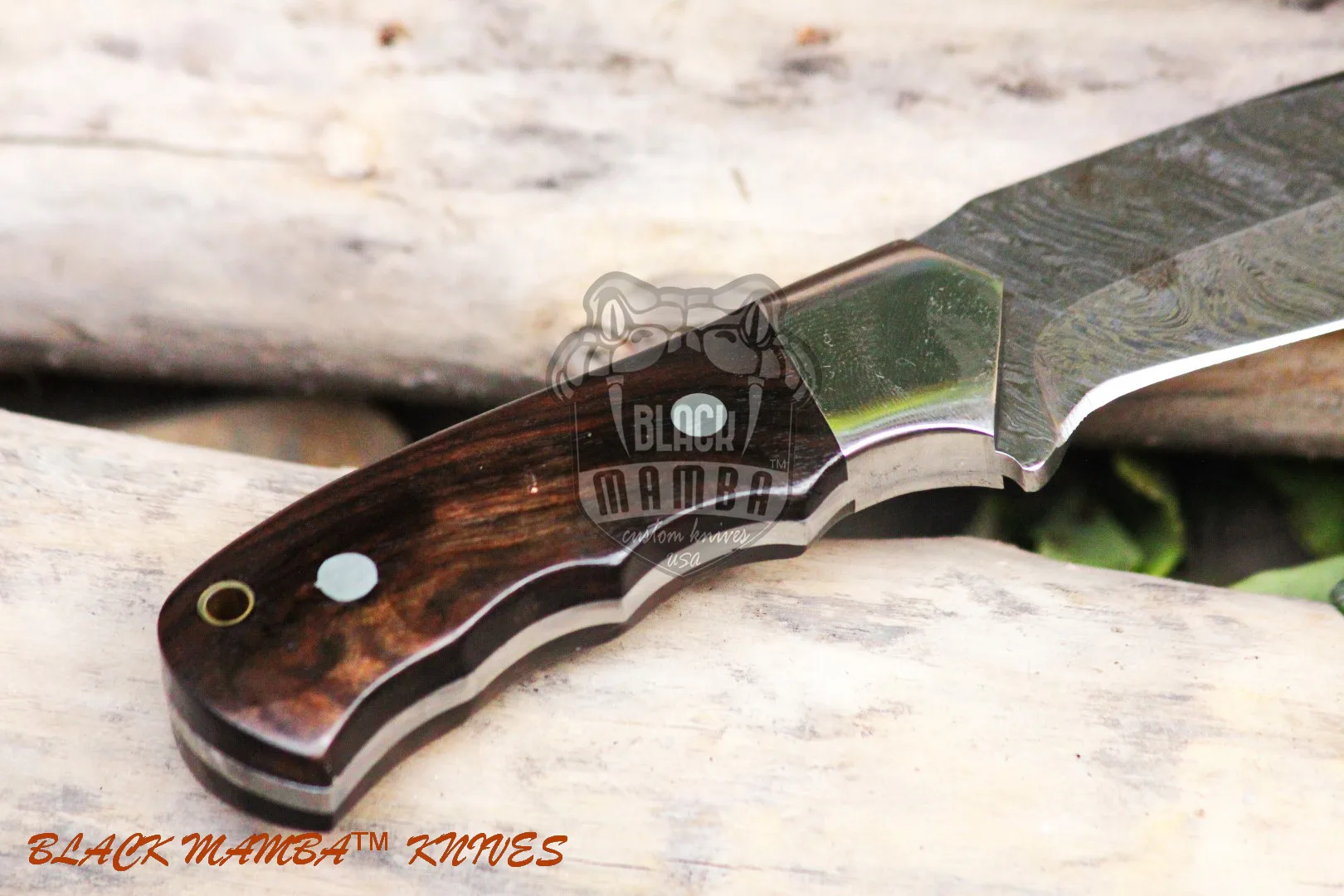 Rhino - Damascus Hunting Knife, 9.8″ Overall, Walnut Burl Handle - view 6