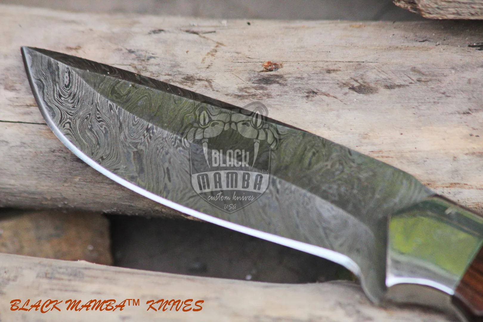 Rhino - Damascus Hunting Knife, 9.8″ Overall, Walnut Burl Handle - view 7