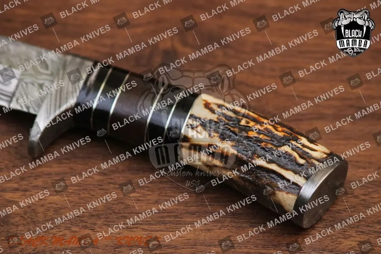 Scorpion - Damascus Hunting Knife, 10″ Overall, Stag Handle - view 4