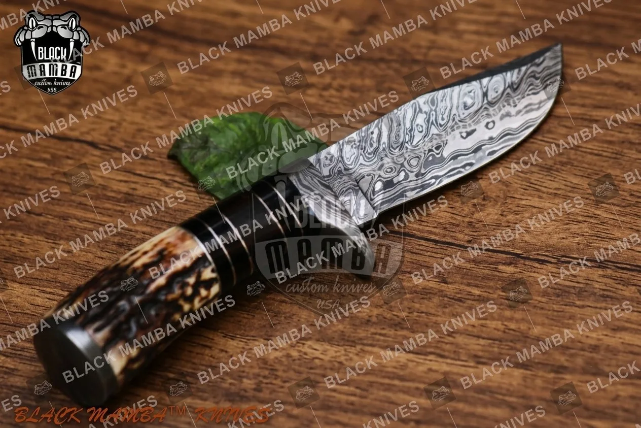 Scorpion - Damascus Hunting Knife, 10″ Overall, Stag Handle - view 6