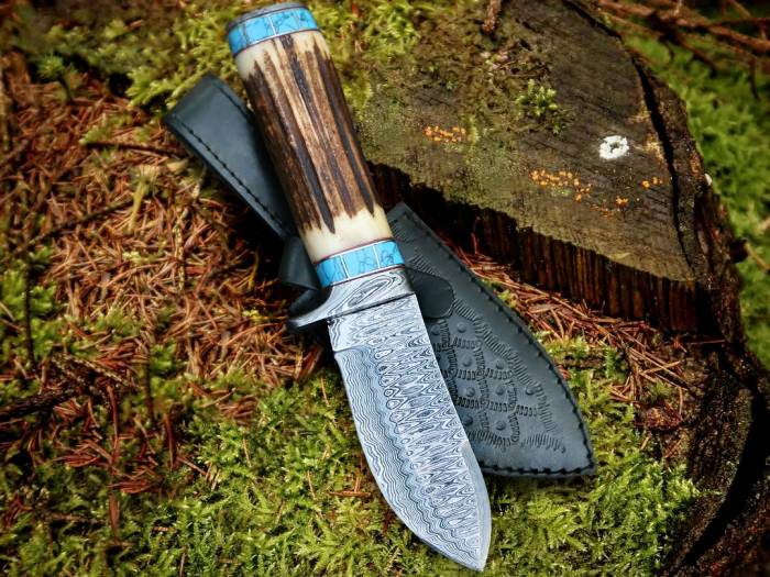 BMK-111 PERSIAN YUMA Knife 9" Long 4.5"Blade" 10.5oz Hunting Fixed Blade knife Damascus Steel Real turquoise Stag Handle Knife Black mamba Hand Made World Class knives USA Made