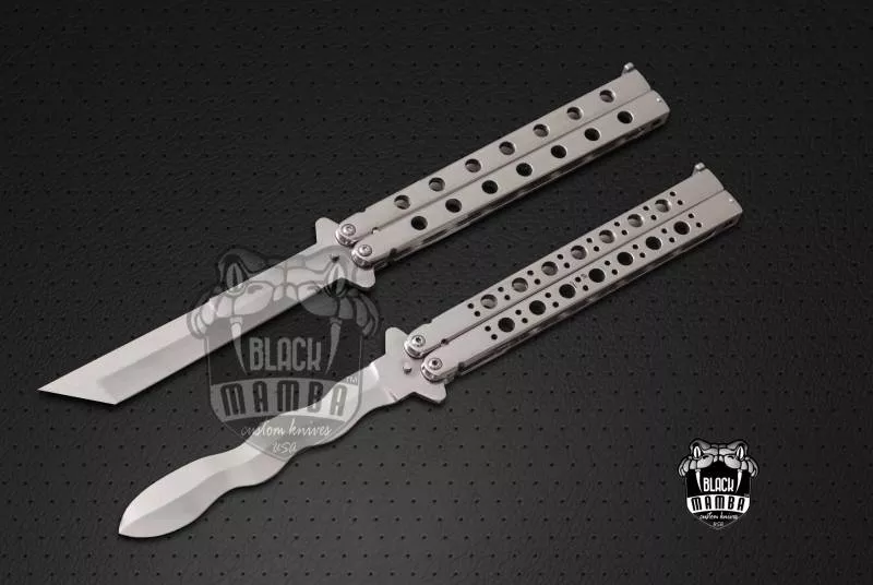 BMK-582 Hairstreak SET OF 2, 12cm"Blade High Carbon Filipino Balisongs butterfly Snake blade Knife by Black Mamba Knives
