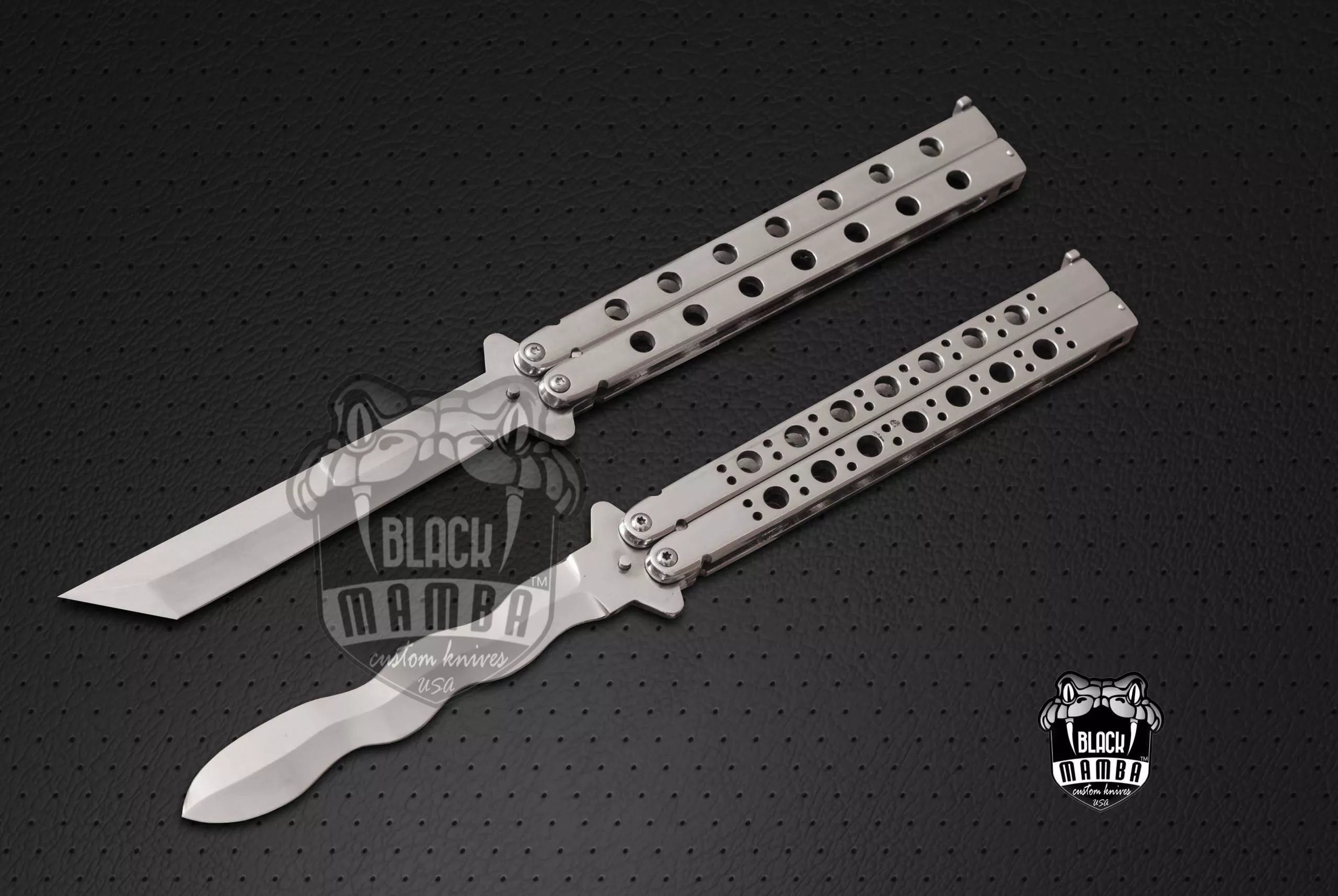 BMK-582 Hairstreak SET OF 2, 12cm"Blade High Carbon Filipino Balisongs butterfly Snake blade Knife by Black Mamba Knives