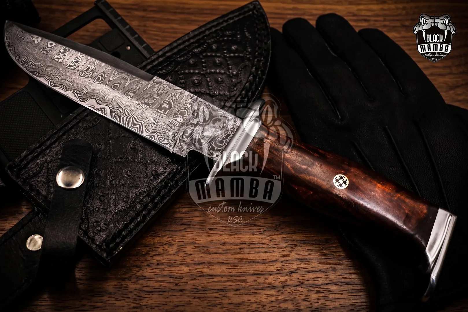 Yakushima - Damascus Bowie Knife, 12″ Overall - view 3
