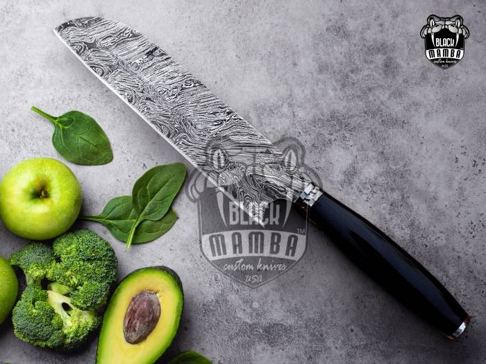 BMK-113-BL Sable Fish Chef Knife13.5″ Long 8.2 “Blade ” 9.1 oz Razor Sharp Hand Made Damascus Steel Chef Knives Black Mamba Hand Made World Class Knives Made in USA