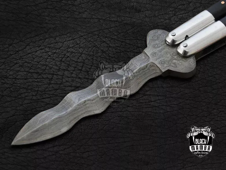 BMK-567 High Carbon Steel Filipino Balisongs butterfly Brass with Stainless Steel with Bone and rose Wood Inserts black Mamba knives world class Knives - Image 2