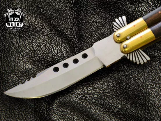 D2 Steel Balisong Butterfly Knife – Walnut Wood, Brass Handle | BMK-484 - view 4
