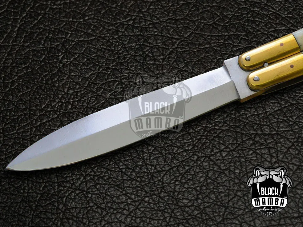 D2 Steel Balisong Butterfly Knife – Brass & Bone Handle | BMK-467 - view 3