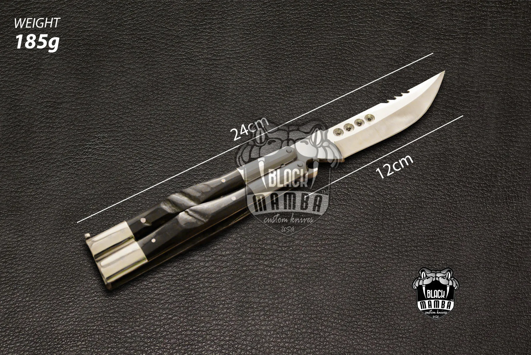 High Carbon Steel Filipino Balisongs Butterfly Stainless Steel with Ram Horn Inserts Black Mamba Knives World Class Knives | BMK-435 - view 3