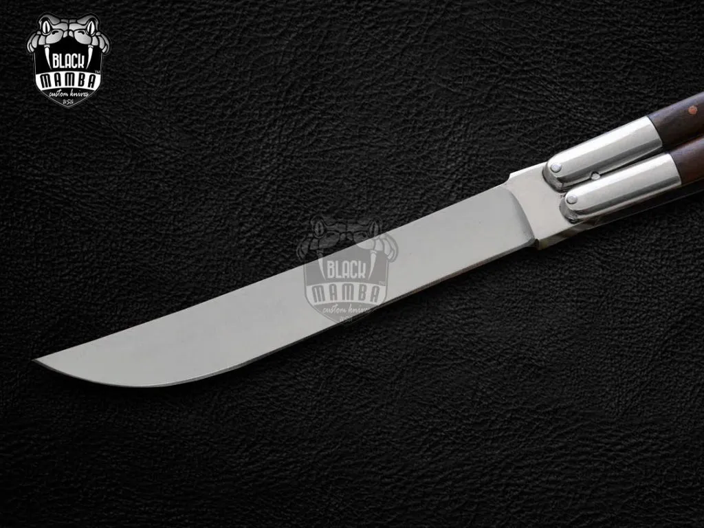 BMK-475 D2 tool steel Filipino Balisongs butterfly Stainless Steel high grains rose wood Inserts black Mamba knives world class knives - Image 2