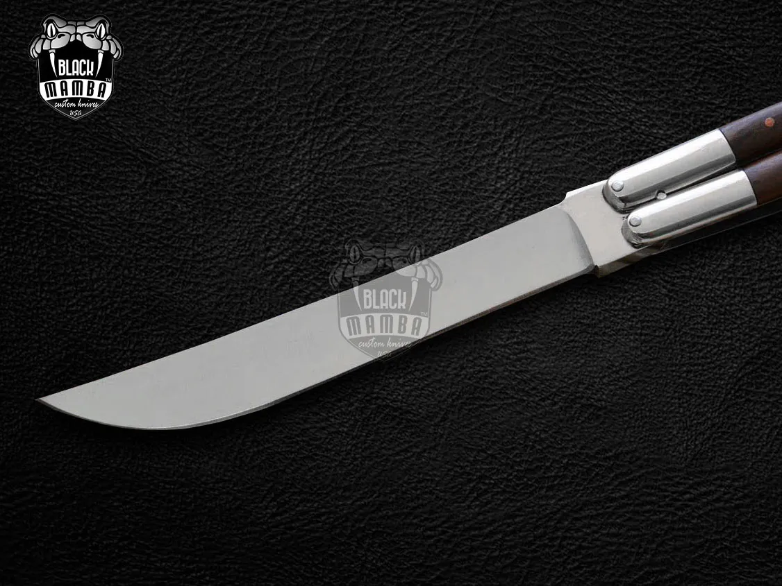 BMK-475 D2 tool steel Filipino Balisongs butterfly Stainless Steel high grains rose wood Inserts black Mamba knives world class knives - Image 2