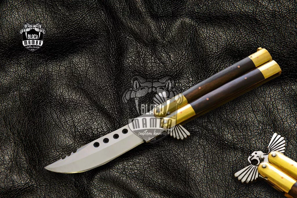 D2 Steel Balisong Butterfly Knife – Walnut Wood, Brass Handle | BMK-484