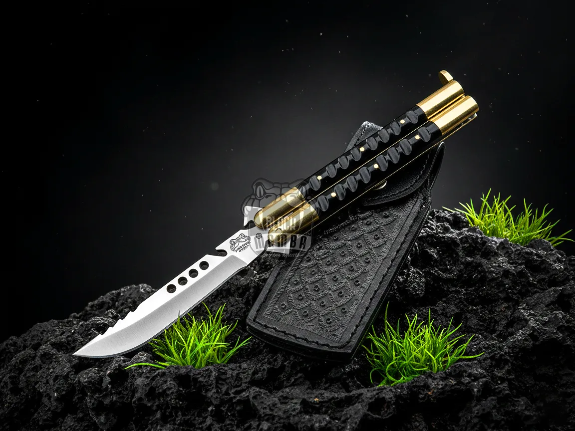 High Carbon Steel Filipino Balisongs Butterfly Brass with Ram Horn Inserts Black Mamba Knives World Class Knives | BMK-437