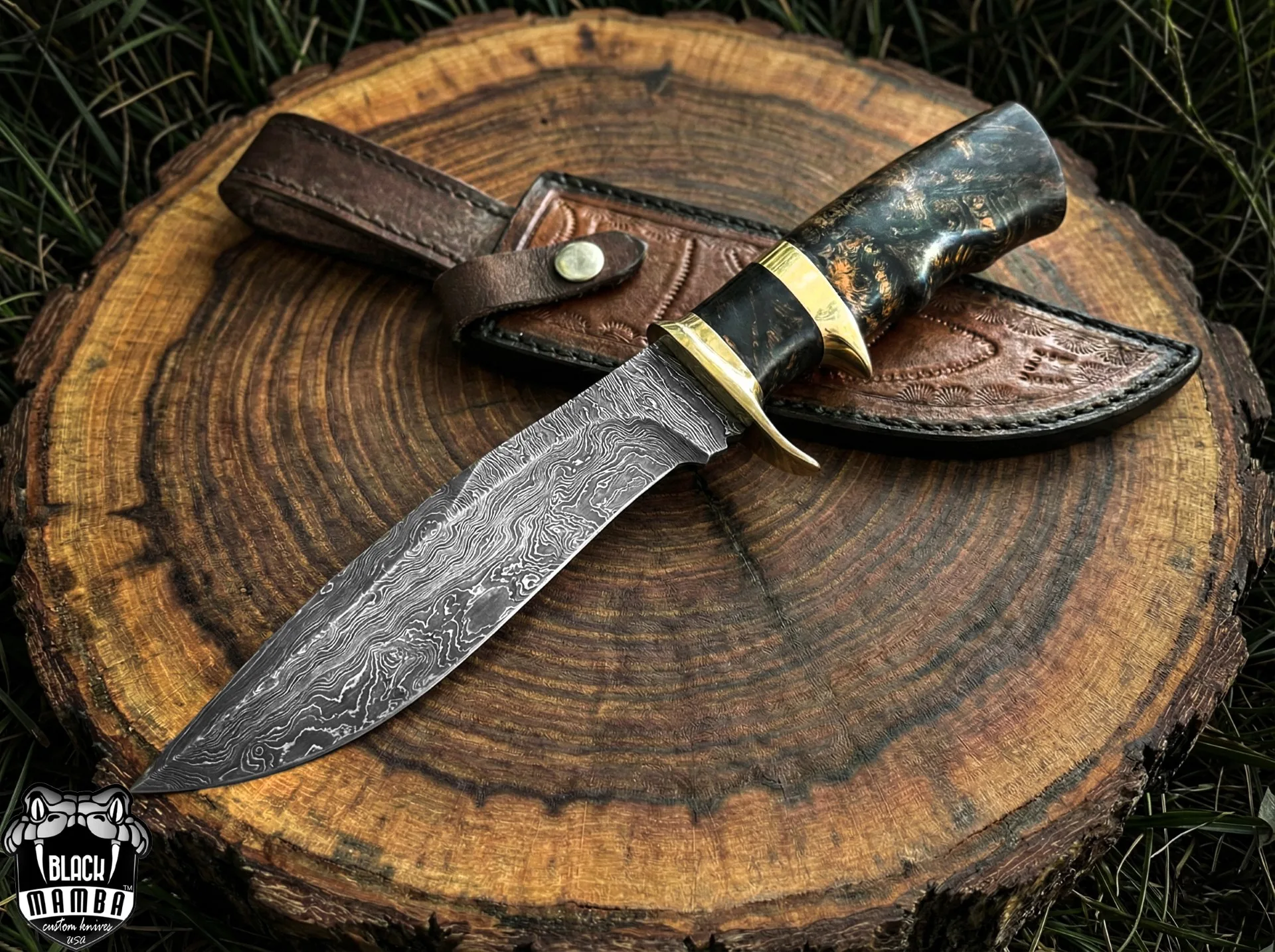 Copperhead Snake - Damascus Bowie Knife, 13″ Overall - view 2