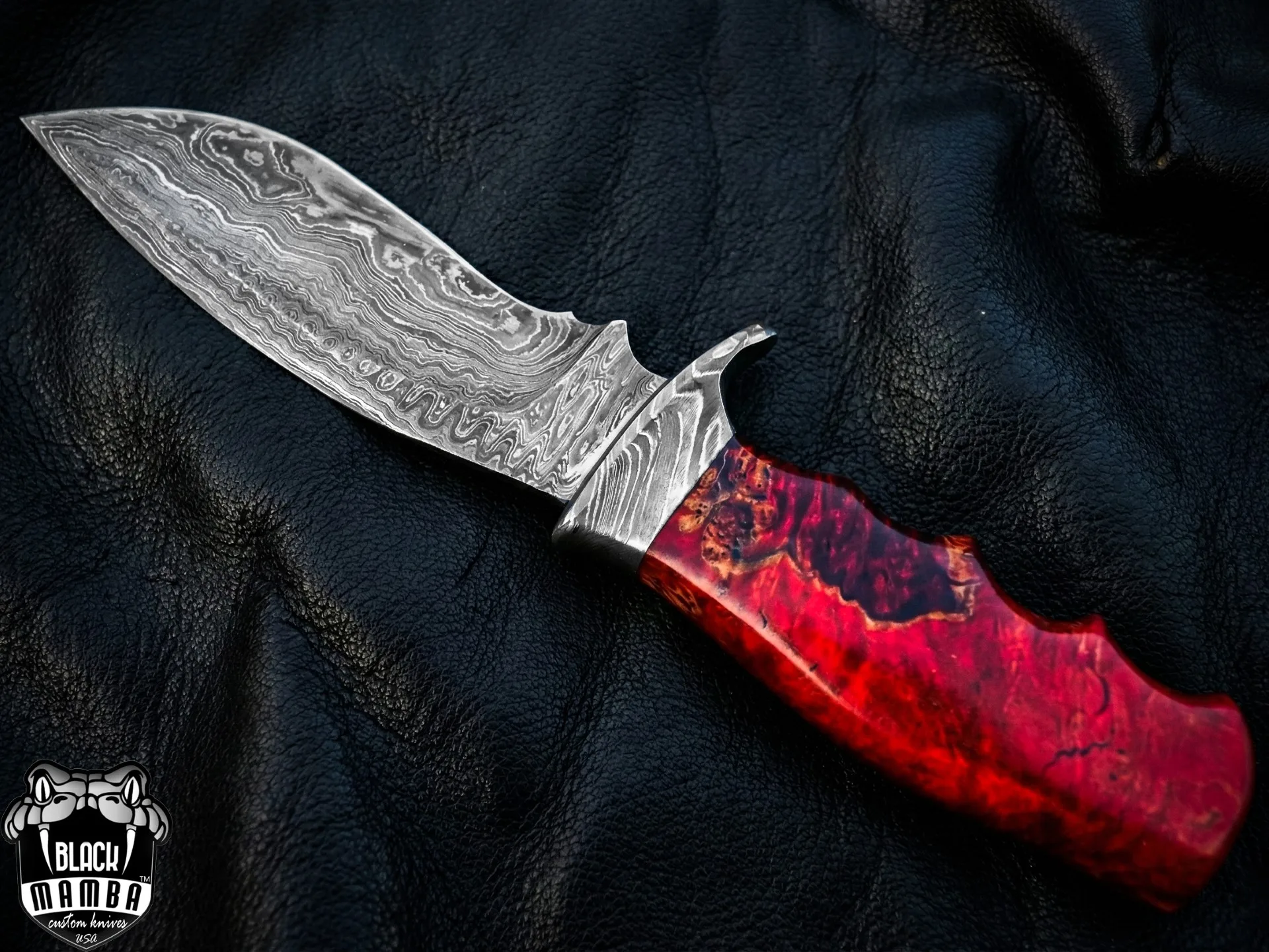 Redback 12″ Long 7″ Blade 12oz Damascus Steel Hunting Bowie Handmade Knife with Stabilized Wood Black Mamba Hand Made World Class Knives LIMITED LUXURY EDITION | BMK-1004-LQ - view 5