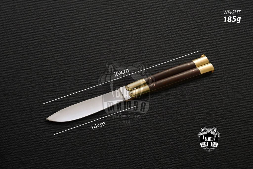 BMK-612 High Carbon Steel Filipino Balisongs butterfly  Brass with rose Wood Inserts black Mamba knives world class Knives - Image 2