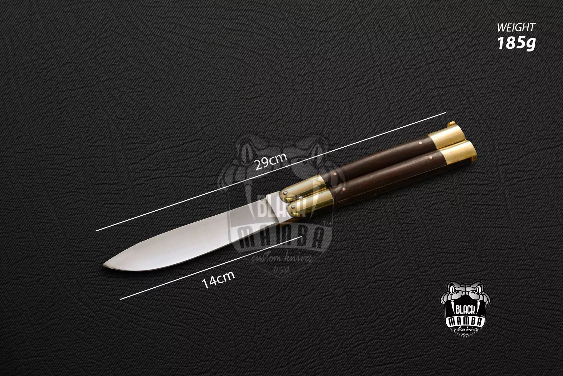 High Carbon Steel Filipino Balisongs Butterfly Brass with Rose Wood Inserts Black Mamba Knives World Class Knives | BMK-612 - view 3