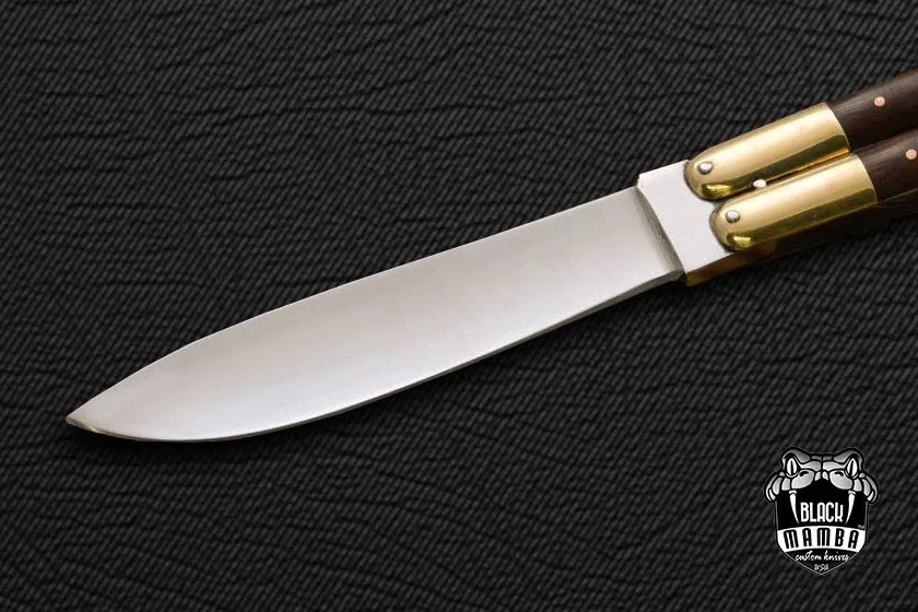 High Carbon Steel Filipino Balisongs Butterfly Brass with Rose Wood Inserts Black Mamba Knives World Class Knives | BMK-612 - view 4