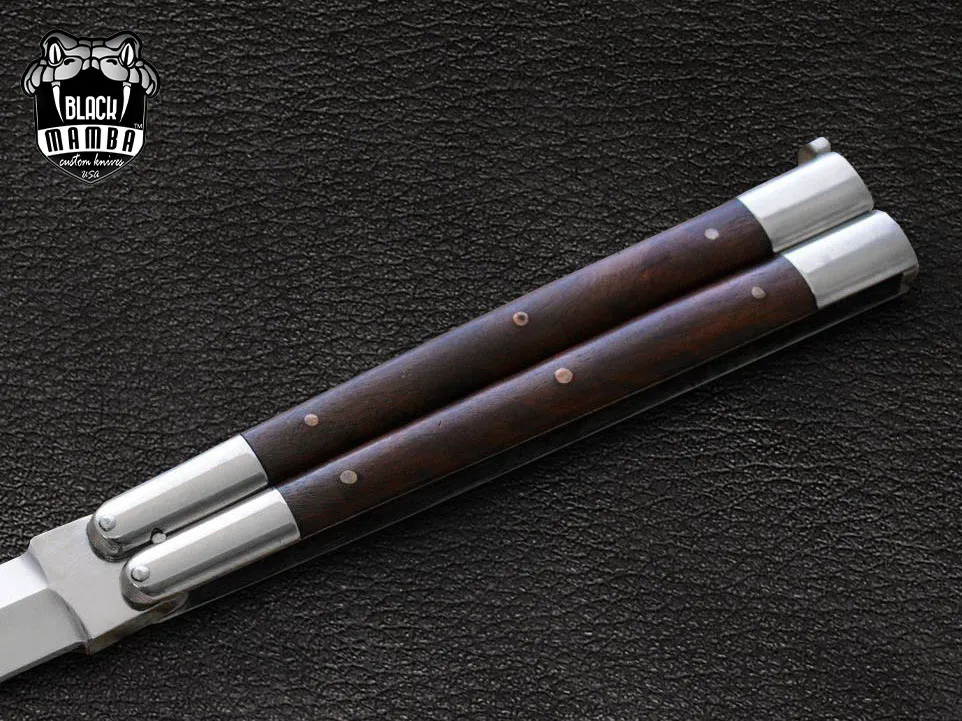 D2 Steel Balisong Butterfly Knife – High Grains Rose Wood Handle | BMK-471 - view 5