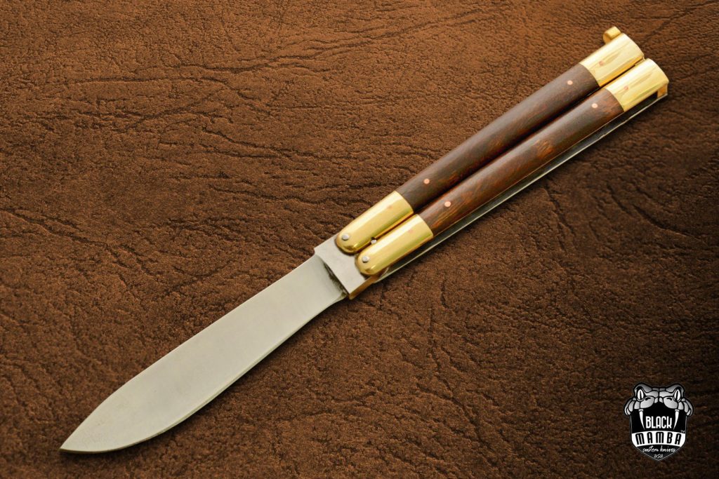 BMK-566 High Carbon Steel Filipino Balisongs butterfly Brass with walnut burl wood insert black Mamba knives world class Knives - Image 4