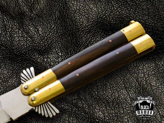 D2 Steel Balisong Butterfly Knife – Walnut Wood, Brass Handle | BMK-484 - view 5