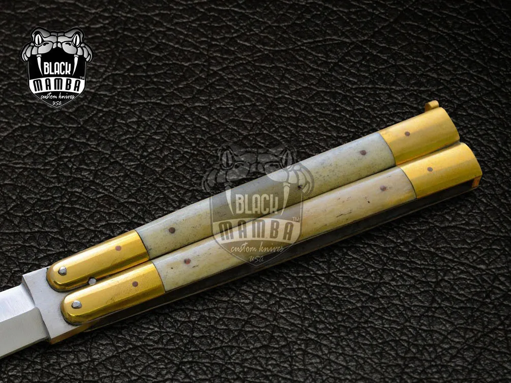 D2 Steel Balisong Butterfly Knife – Brass & Bone Handle | BMK-467 - view 4