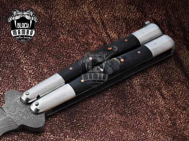 High Carbon Steel Filipino Balisongs Butterfly Brass with Stainless Steel with Water Buffalo Horn Black Mamba Knives World Class Knives | BMK-580 - view 4