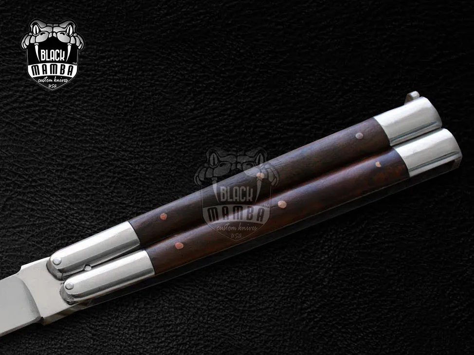 BMK-475 D2 tool steel Filipino Balisongs butterfly Stainless Steel high grains rose wood Inserts black Mamba knives world class knives - Image 3